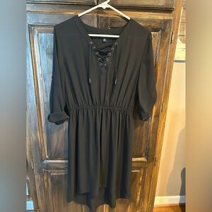 Elegant Black Lace-Up Long Sleeve Dress